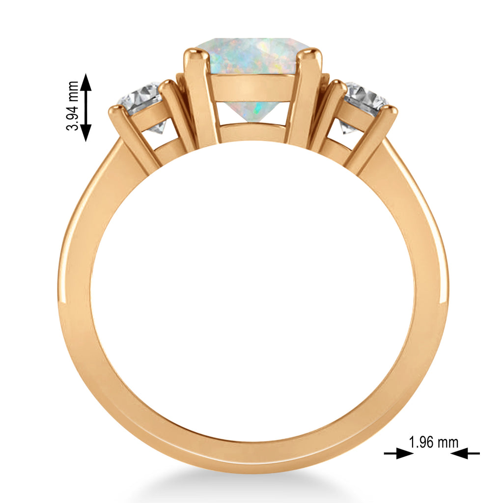 Round 3-Stone Opal & Diamond Engagement Ring 14k Rose Gold (2.50ct)