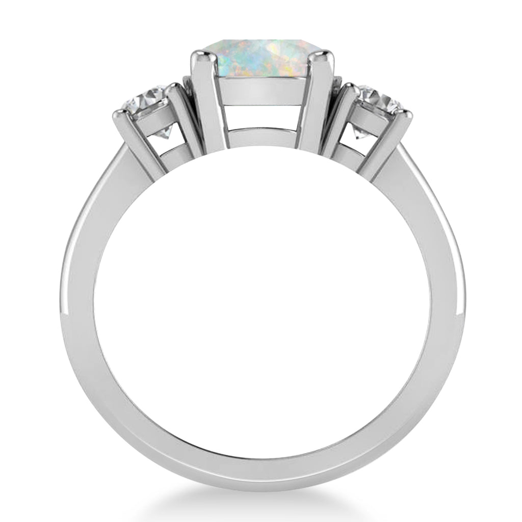 Round 3-Stone Opal & Diamond Engagement Ring 14k White Gold (2.50ct)