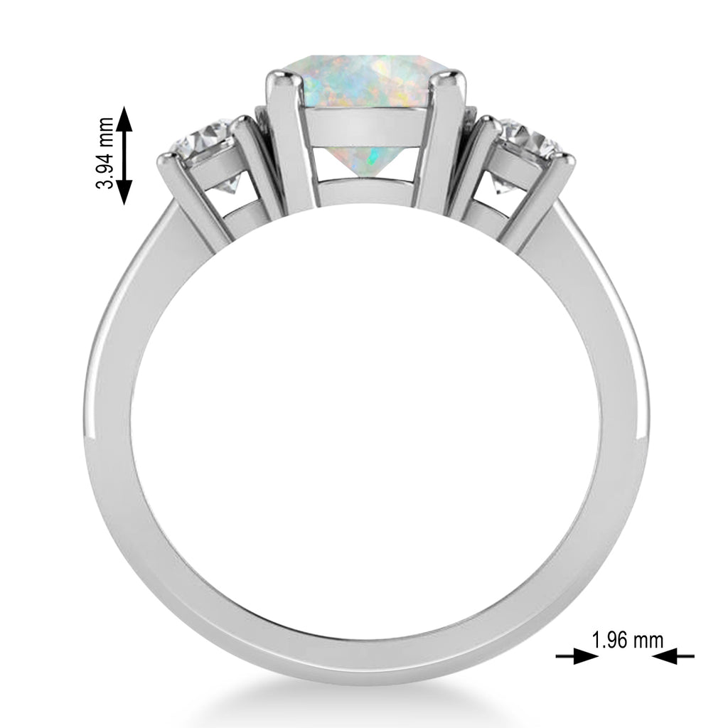 Round 3-Stone Opal & Diamond Engagement Ring 14k White Gold (2.50ct)