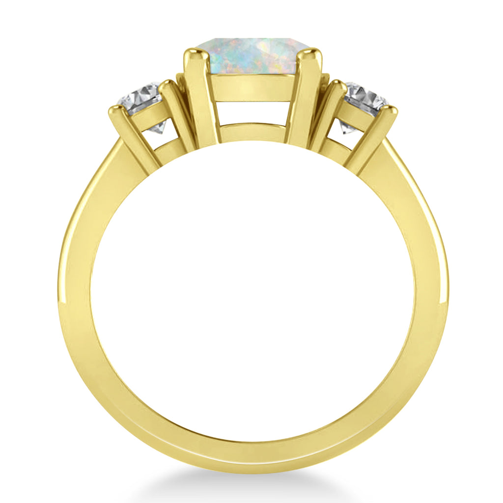 Round 3-Stone Opal & Diamond Engagement Ring 14k Yellow Gold (2.50ct)