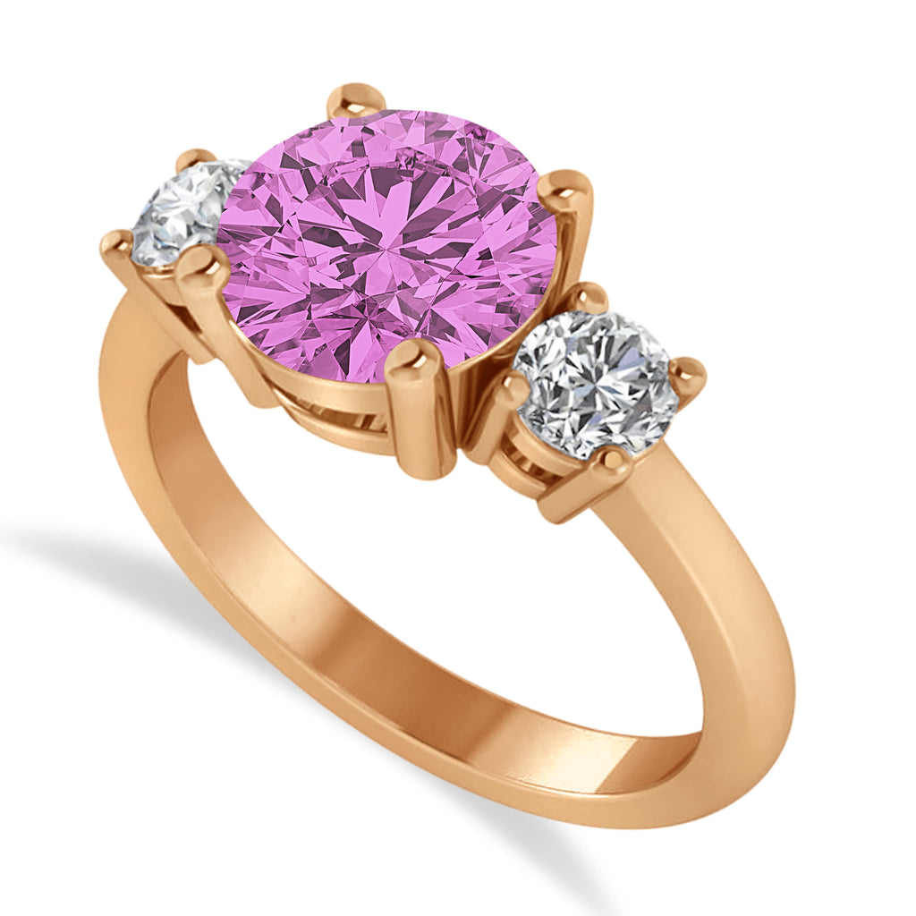 Round 3-Stone Pink Sapphire & Diamond Engagement Ring 14k Rose Gold (2.50ct)