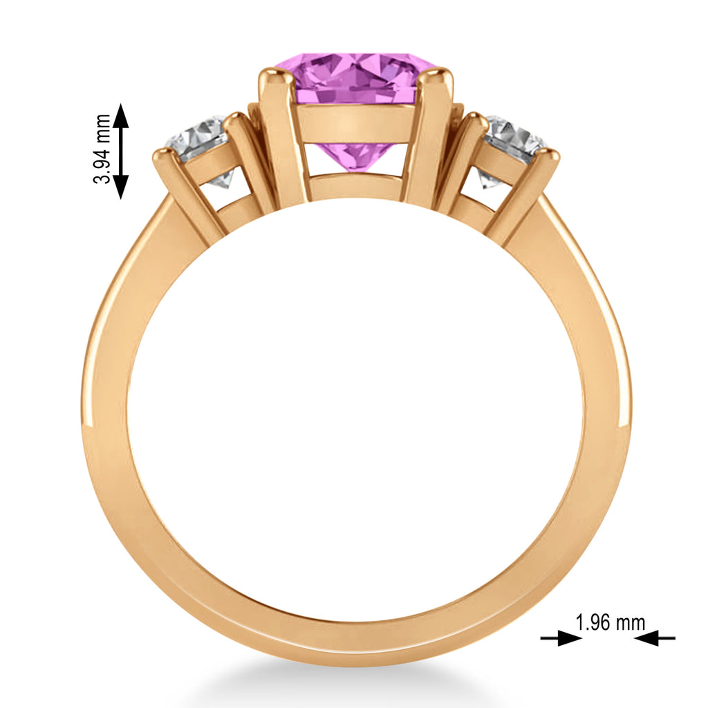 Round 3-Stone Pink Sapphire & Diamond Engagement Ring 14k Rose Gold (2.50ct)