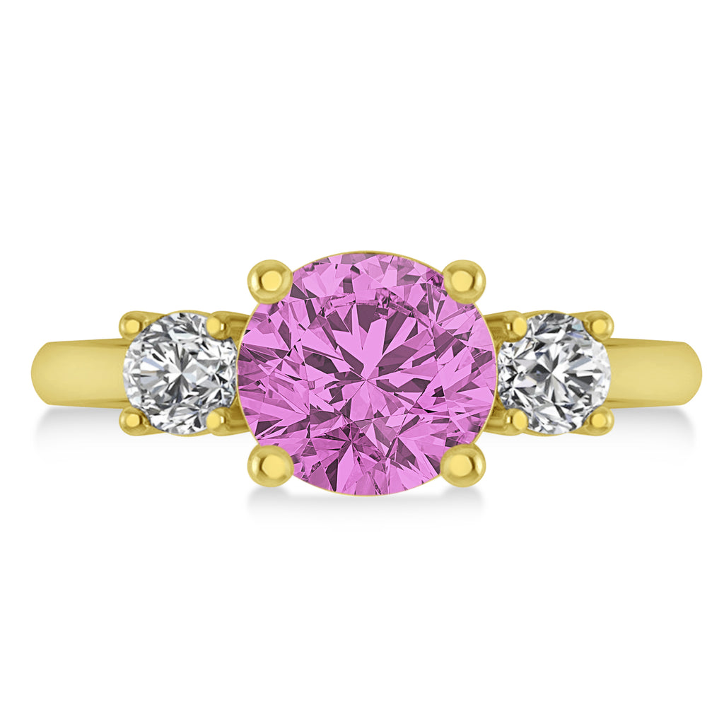 Round 3-Stone Pink Sapphire & Diamond Engagement Ring 14k Yellow Gold (2.50ct)