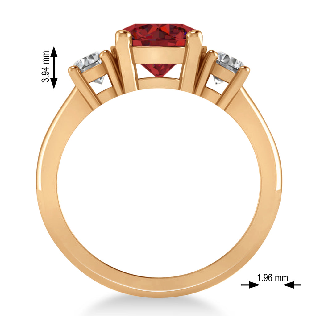 Round 3-Stone Ruby & Diamond Engagement Ring 14k Rose Gold (2.50ct)