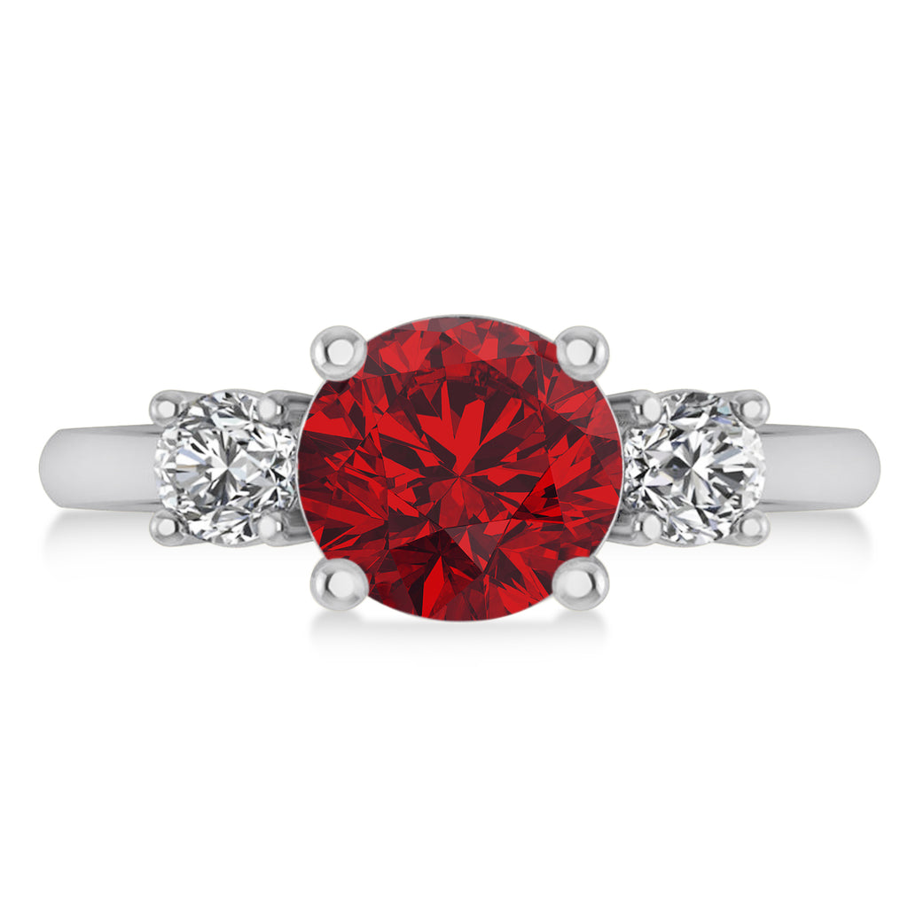 Round 3-Stone Ruby & Diamond Engagement Ring 14k White Gold (2.50ct)