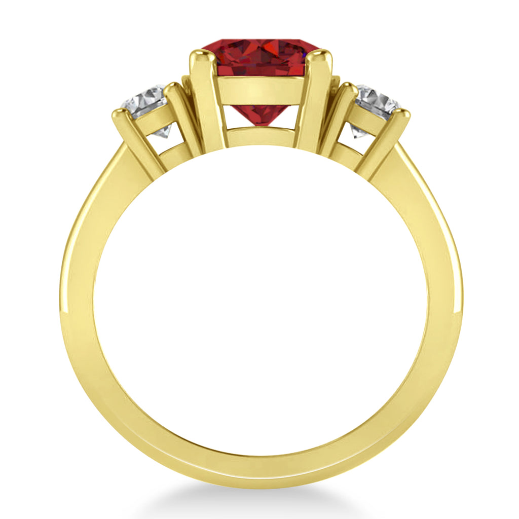 Round 3-Stone Ruby & Diamond Engagement Ring 14k Yellow Gold (2.50ct)