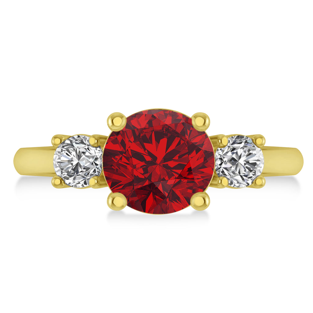 Round 3-Stone Ruby & Diamond Engagement Ring 14k Yellow Gold (2.50ct)