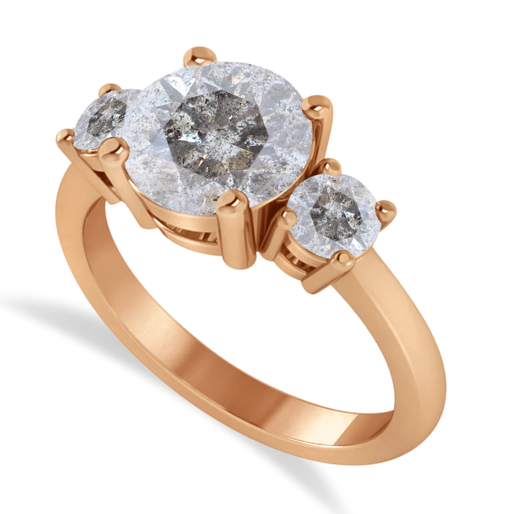 Round 3-Stone Salt & Pepper Diamond Engagement Ring 14k Rose Gold (2.50ct)