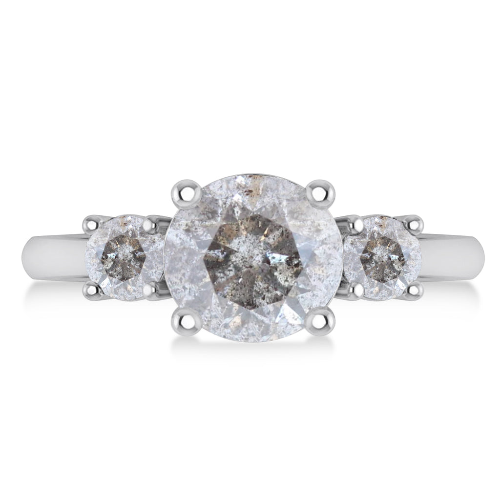 Round 3-Stone Salt & Pepper Diamond Engagement Ring 14k White Gold (2.50ct)