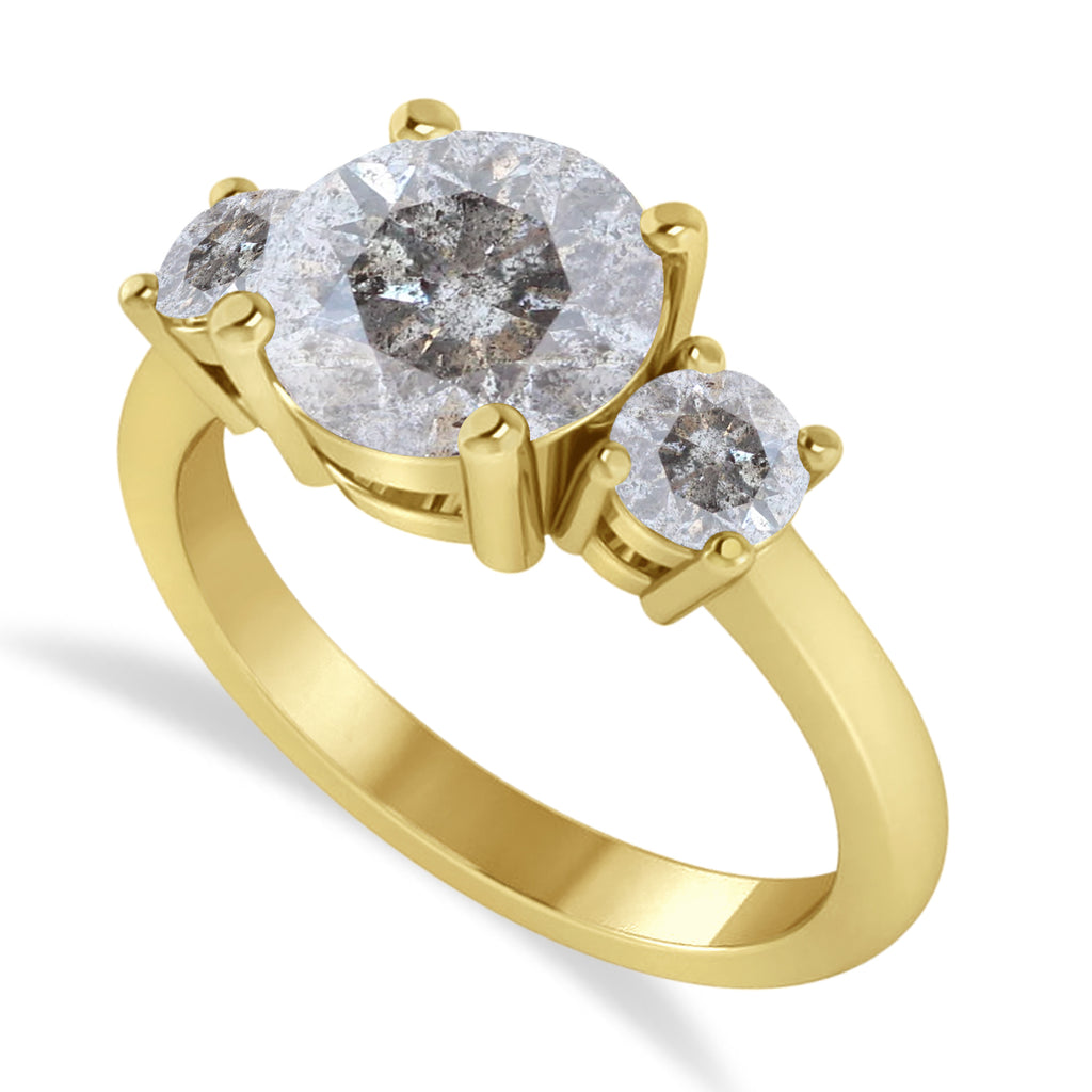Round 3-Stone Salt & Pepper Diamond Engagement Ring 14k Yellow Gold (2.50ct)