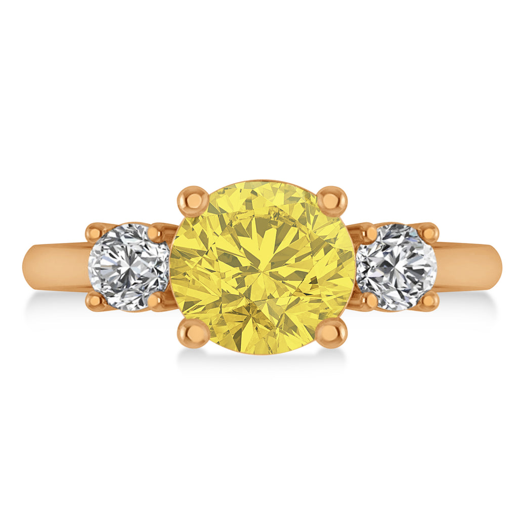 Round 3-Stone Yellow & White Diamond Engagement Ring 14k Rose Gold (2.50ct)