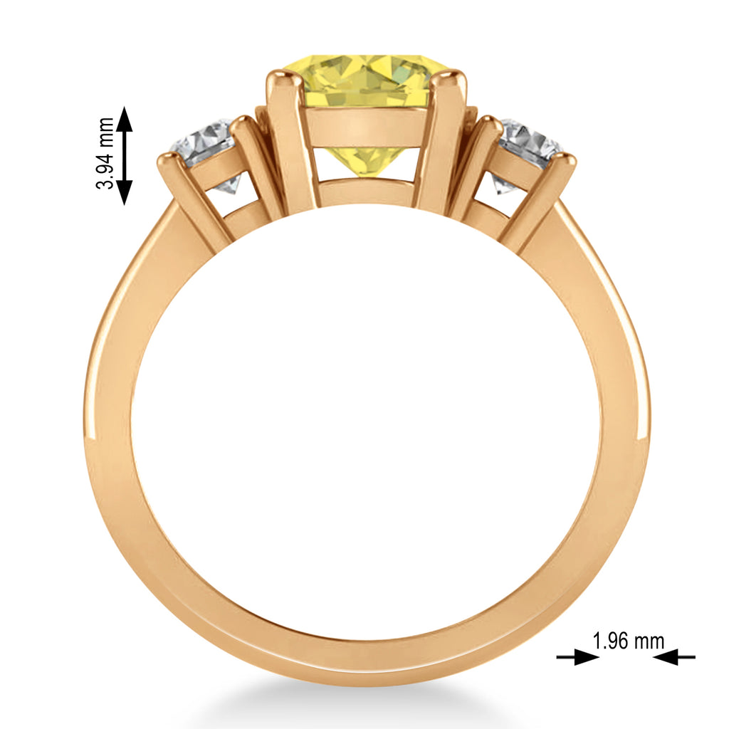 Round 3-Stone Yellow & White Diamond Engagement Ring 14k Rose Gold (2.50ct)