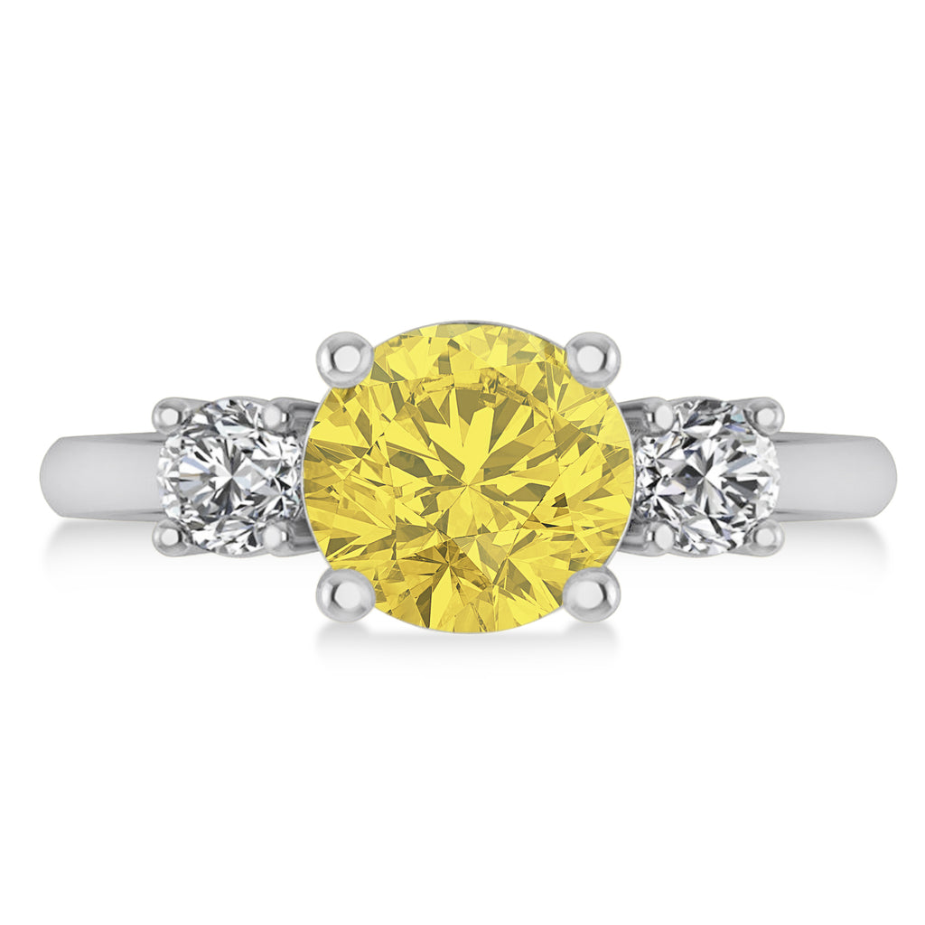 Round 3-Stone Yellow & White Diamond Engagement Ring 14k White Gold (2.50ct)
