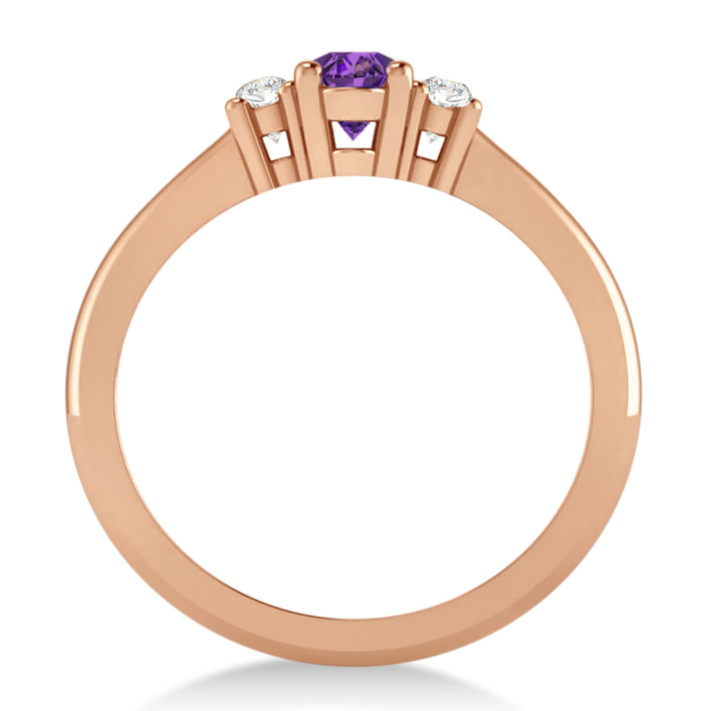Small Oval Amethyst & Diamond Three-Stone Engagement Ring 14k Rose Gold (0.60ct)