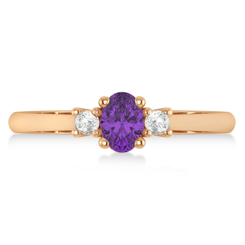 Small Oval Amethyst & Diamond Three-Stone Engagement Ring 14k Rose Gold (0.60ct)