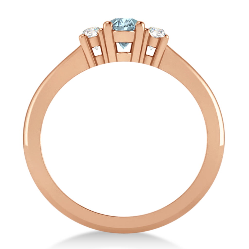 Small Oval Aquamarine & Diamond Three-Stone Engagement Ring 14k Rose Gold (0.60ct)
