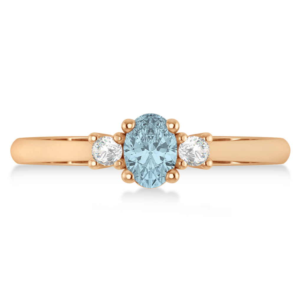 Small Oval Aquamarine & Diamond Three-Stone Engagement Ring 14k Rose Gold (0.60ct)