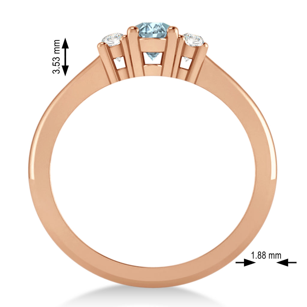 Small Oval Aquamarine & Diamond Three-Stone Engagement Ring 14k Rose Gold (0.60ct)
