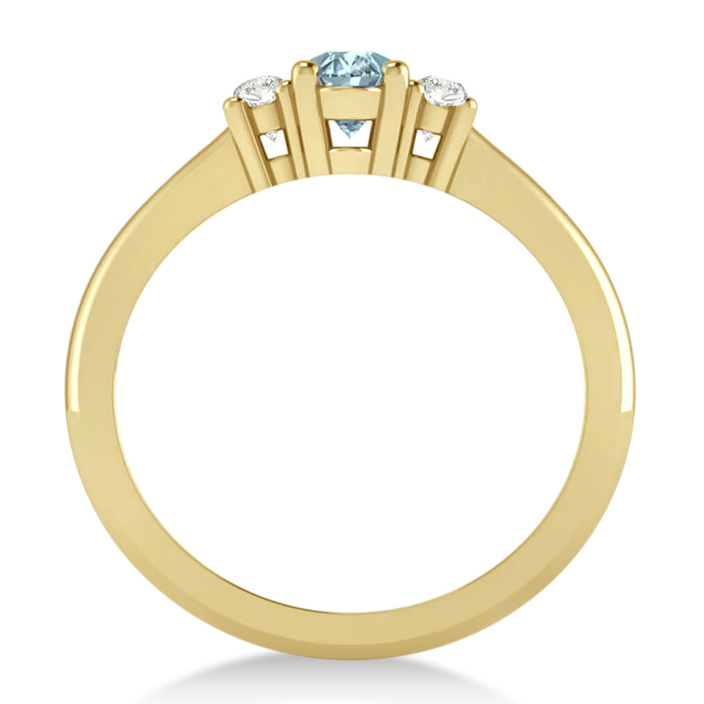 Small Oval Aquamarine & Diamond Three-Stone Engagement Ring 14k Yellow Gold (0.60ct)