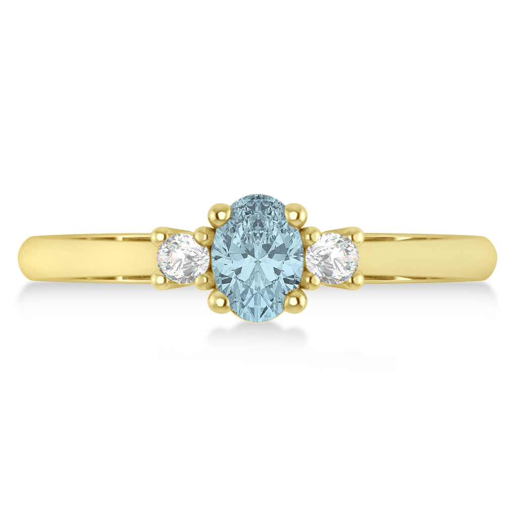 Small Oval Aquamarine & Diamond Three-Stone Engagement Ring 14k Yellow Gold (0.60ct)