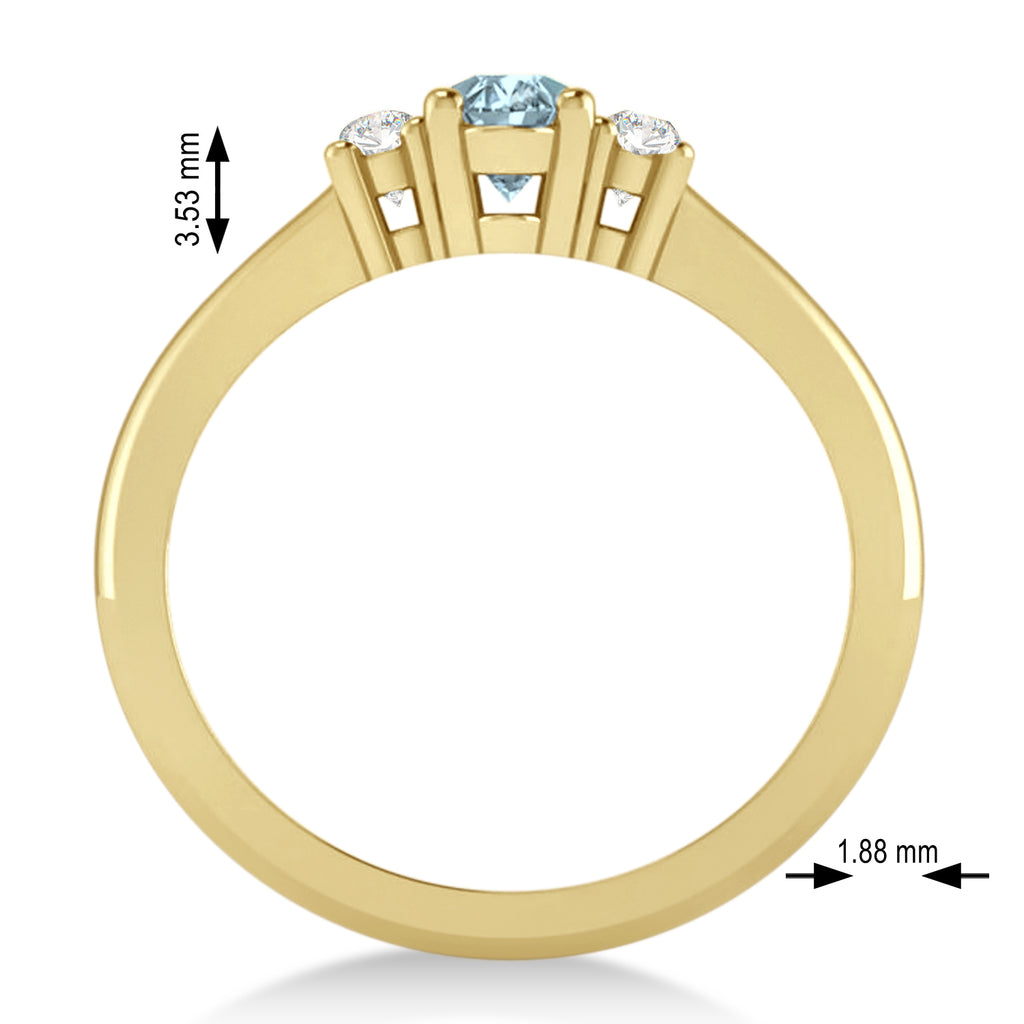Small Oval Aquamarine & Diamond Three-Stone Engagement Ring 14k Yellow Gold (0.60ct)