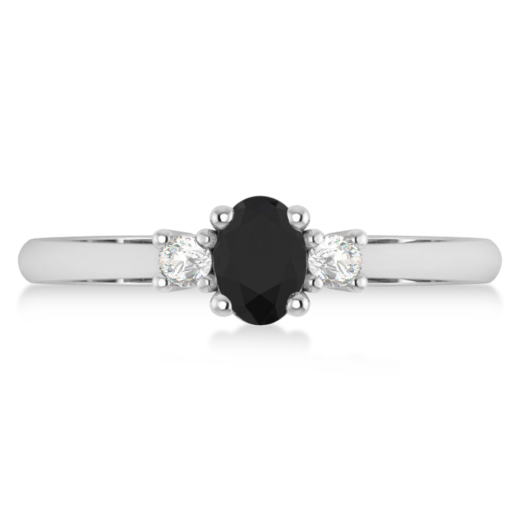Small Oval Black & White Diamond Three-Stone Engagement Ring 14k White Gold (0.60ct)