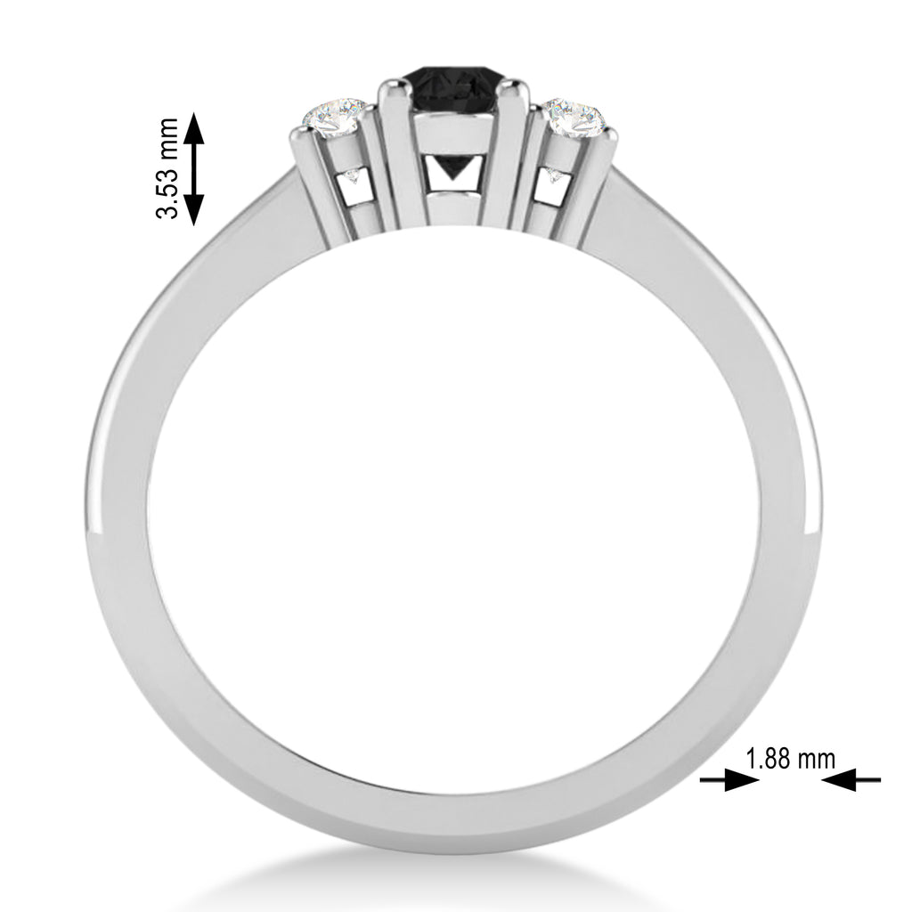 Small Oval Black & White Diamond Three-Stone Engagement Ring 14k White Gold (0.60ct)