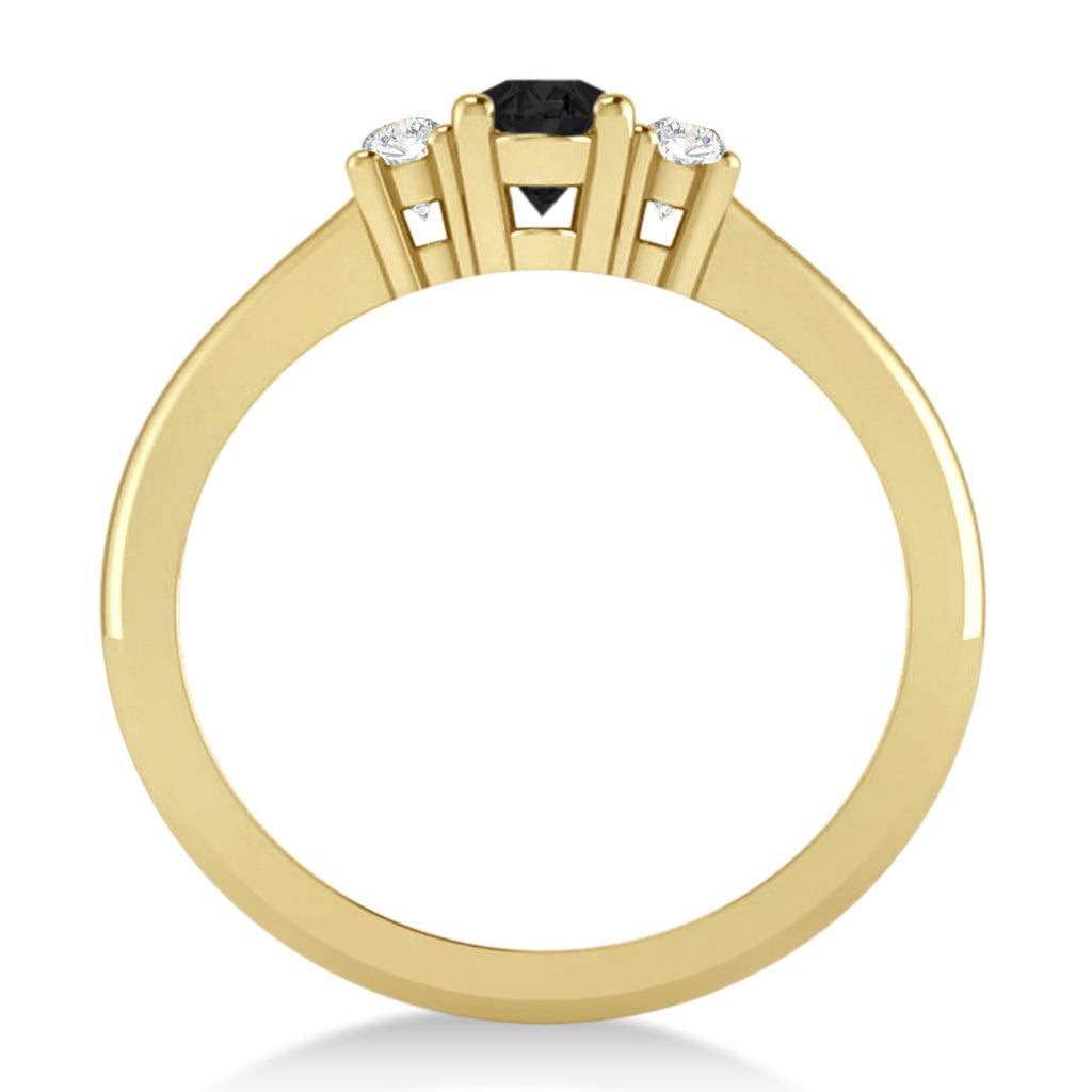 Small Oval Black & White Diamond Three-Stone Engagement Ring 14k Yellow Gold (0.60ct)