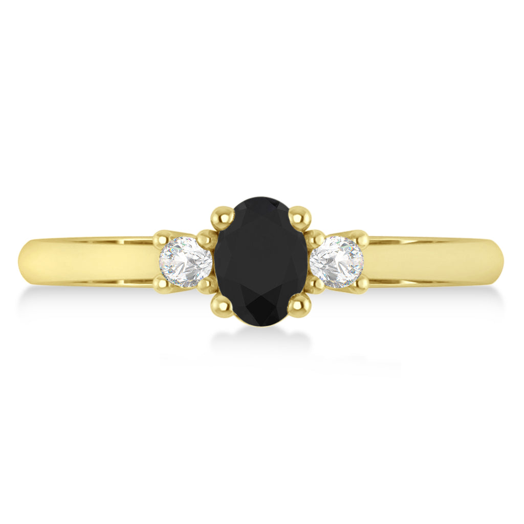 Small Oval Black & White Diamond Three-Stone Engagement Ring 14k Yellow Gold (0.60ct)