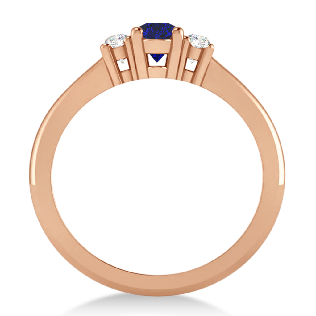 Small Oval Blue Sapphire & Diamond Three-Stone Engagement Ring 14k Rose Gold (0.60ct)