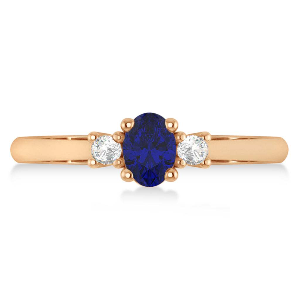 Small Oval Blue Sapphire & Diamond Three-Stone Engagement Ring 14k Rose Gold (0.60ct)