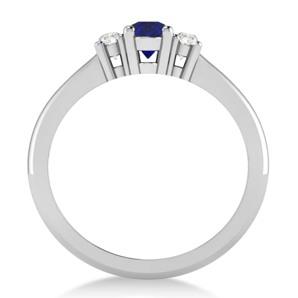 Small Oval Blue Sapphire & Diamond Three-Stone Engagement Ring 14k White Gold (0.60ct)