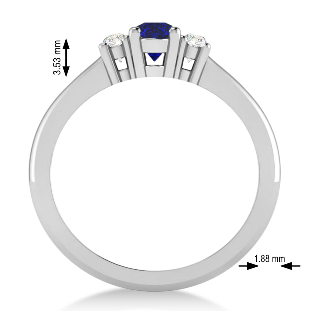 Small Oval Blue Sapphire & Diamond Three-Stone Engagement Ring 14k White Gold (0.60ct)