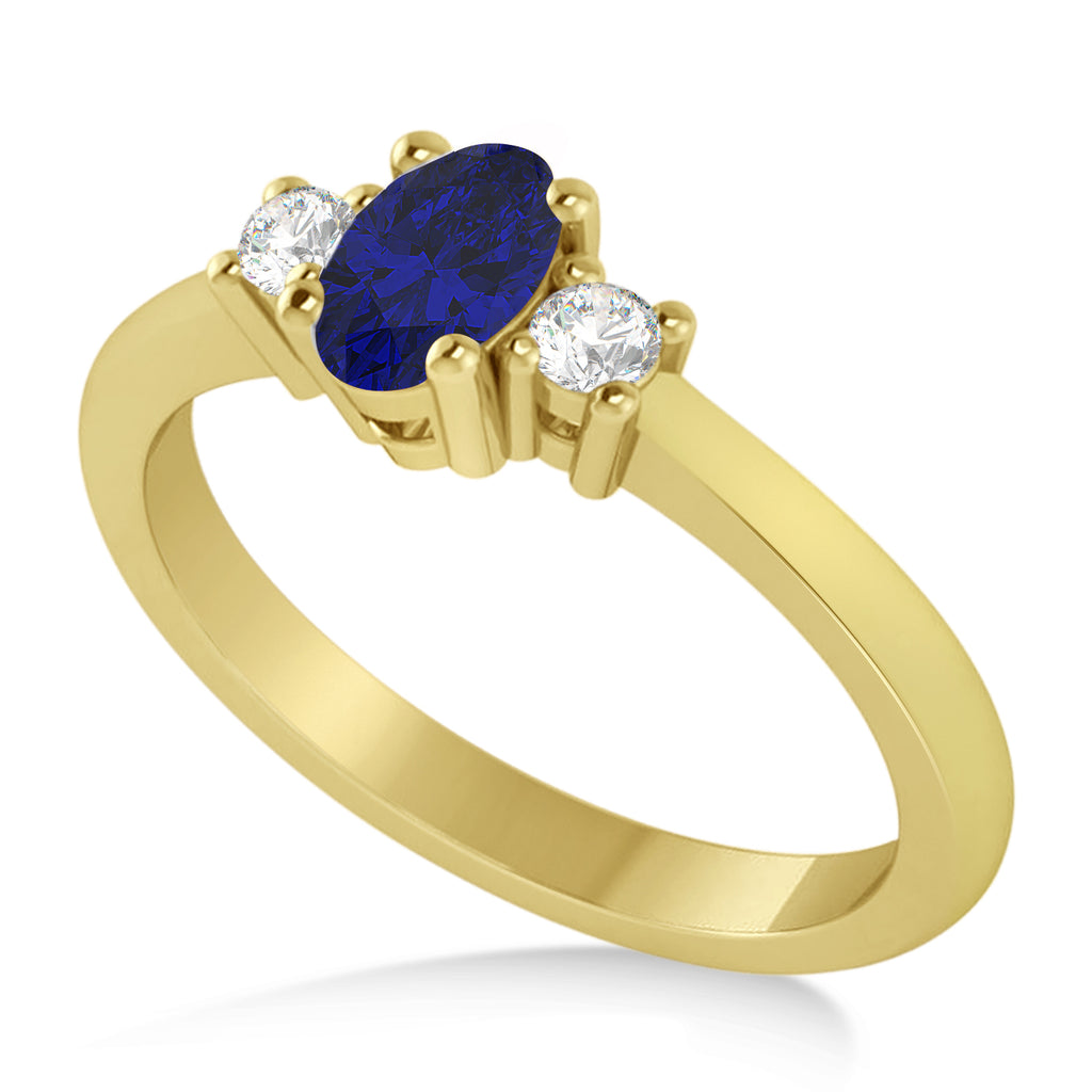 Small Oval Blue Sapphire & Diamond Three-Stone Engagement Ring 14k Yellow Gold (0.60ct)