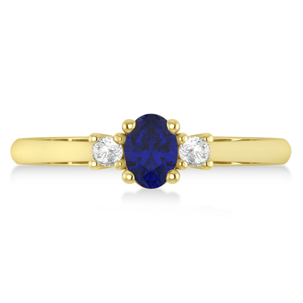 Small Oval Blue Sapphire & Diamond Three-Stone Engagement Ring 14k Yellow Gold (0.60ct)