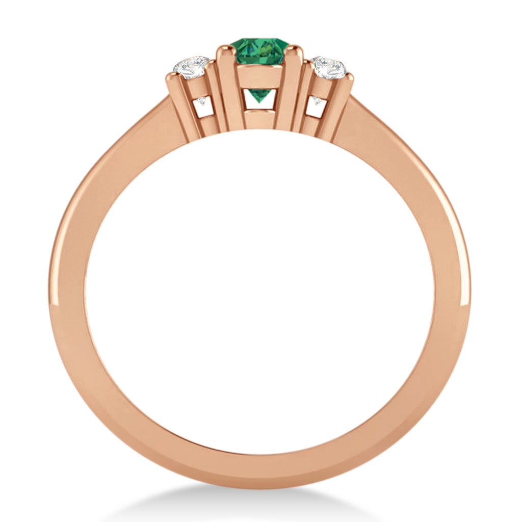 Small Oval Emerald & Diamond Three-Stone Engagement Ring 14k Rose Gold (0.60ct)