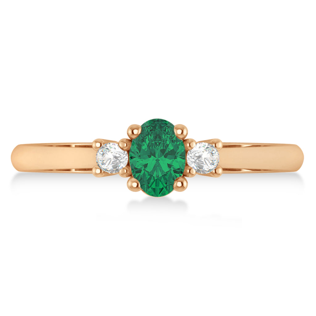 Small Oval Emerald & Diamond Three-Stone Engagement Ring 14k Rose Gold (0.60ct)