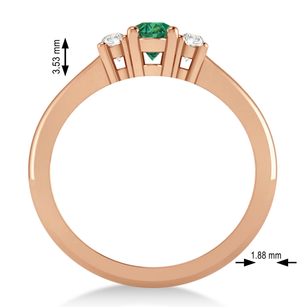 Small Oval Emerald & Diamond Three-Stone Engagement Ring 14k Rose Gold (0.60ct)