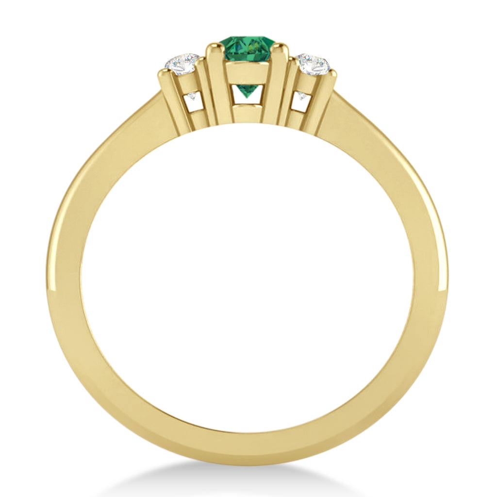 Small Oval Emerald & Diamond Three-Stone Engagement Ring 14k Yellow Gold (0.60ct)