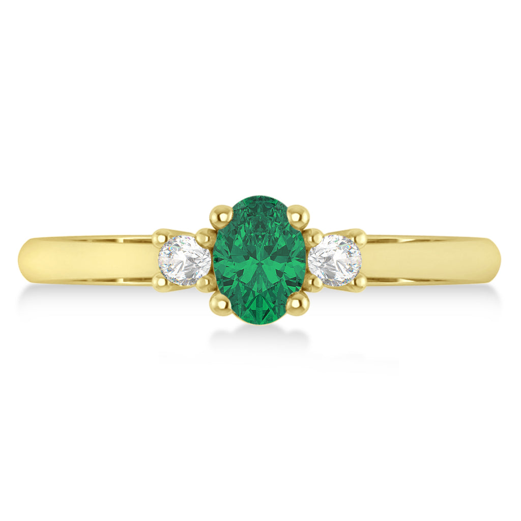 Small Oval Emerald & Diamond Three-Stone Engagement Ring 14k Yellow Gold (0.60ct)