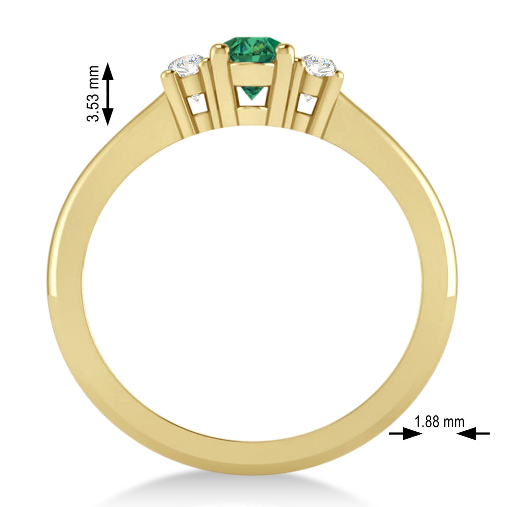 Small Oval Emerald & Diamond Three-Stone Engagement Ring 14k Yellow Gold (0.60ct)