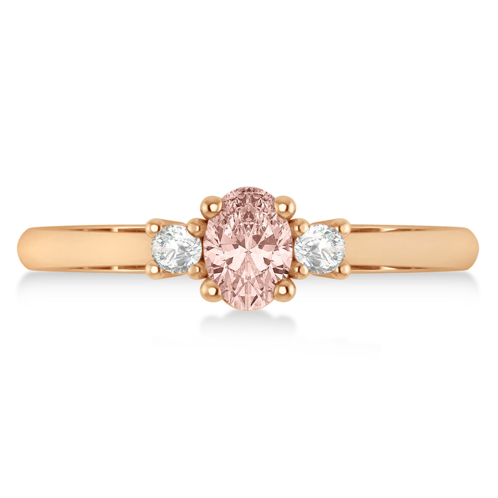 Small Oval Morganite & Diamond Three-Stone Engagement Ring 14k Rose Gold (0.60ct)