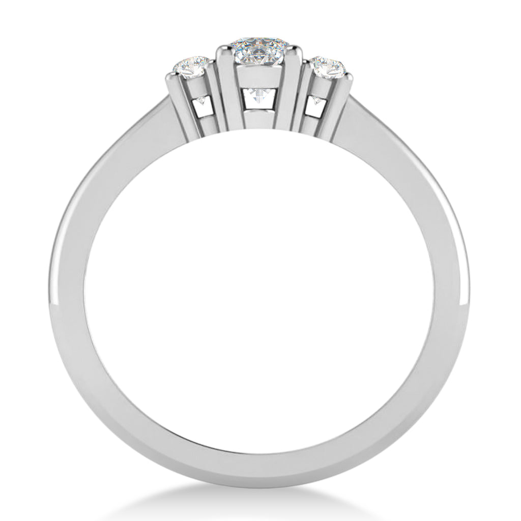 Small Oval Moissanite & Diamond Three-Stone Engagement Ring 14k White Gold (0.60ct)