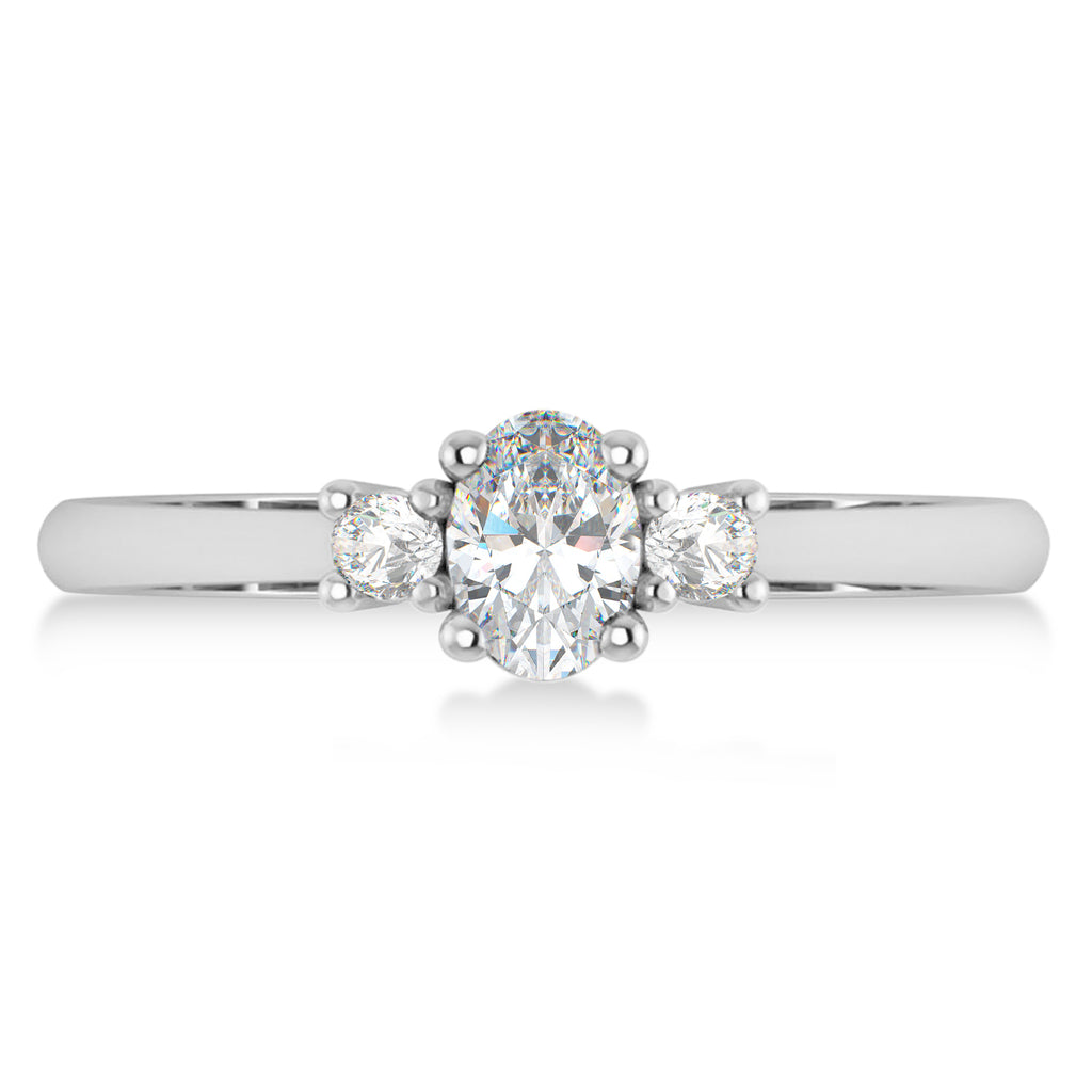 Small Oval Moissanite & Diamond Three-Stone Engagement Ring 14k White Gold (0.60ct)