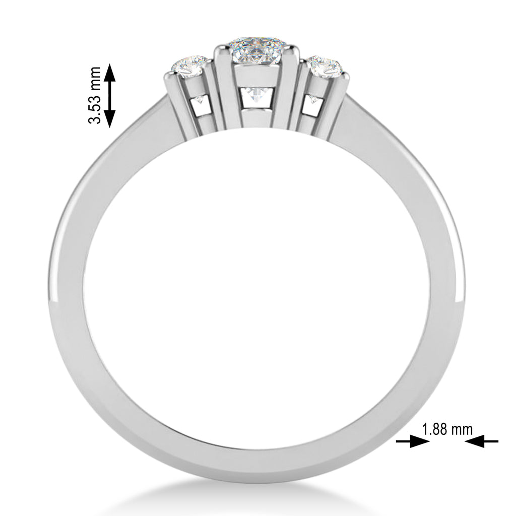 Small Oval Moissanite & Diamond Three-Stone Engagement Ring 14k White Gold (0.60ct)