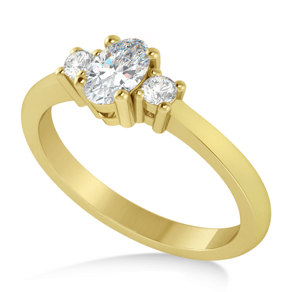 Small Oval Moissanite & Diamond Three-Stone Engagement Ring 14k Yellow Gold (0.60ct)