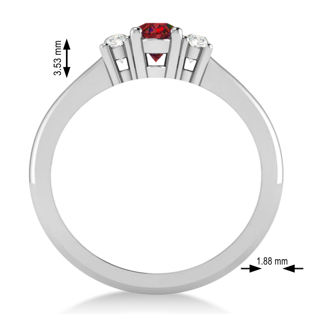 Small Oval Ruby & Diamond Three-Stone Engagement Ring 14k White Gold (0.60ct)