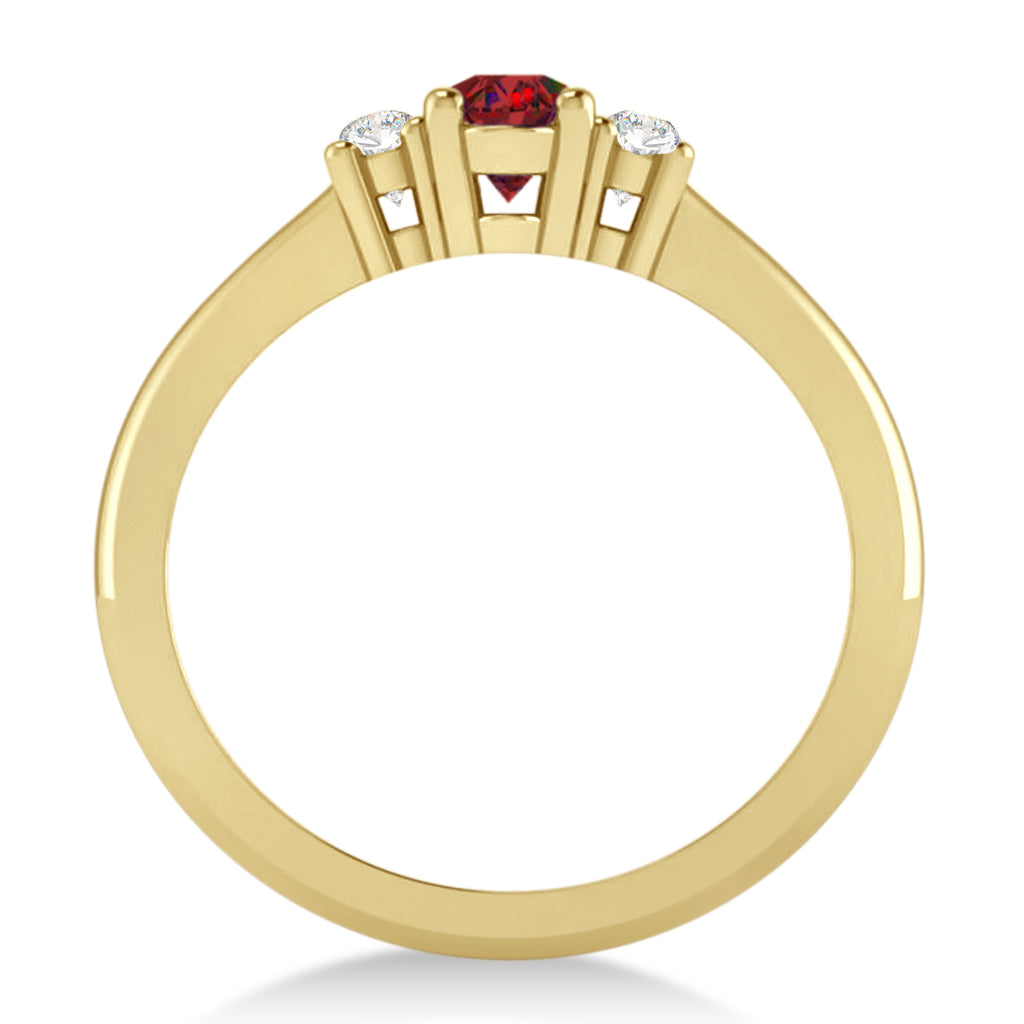 Small Oval Ruby & Diamond Three-Stone Engagement Ring 14k Yellow Gold (0.60ct)