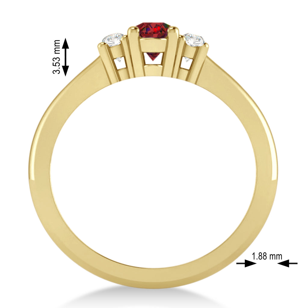 Small Oval Ruby & Diamond Three-Stone Engagement Ring 14k Yellow Gold (0.60ct)