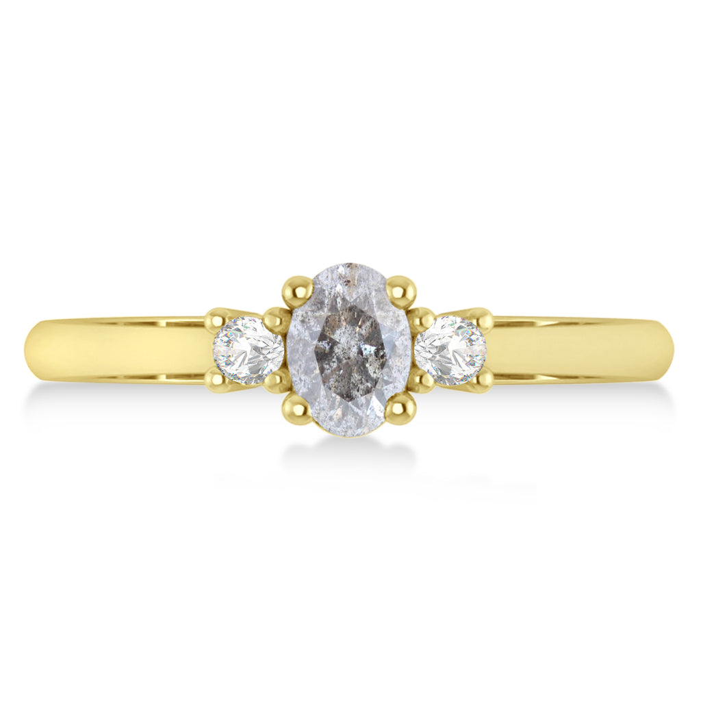 Small Oval Salt & Pepper & White Diamond Three-Stone Engagement Ring 14k Yellow Gold (0.60ct)